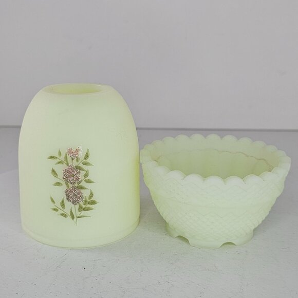 Vintage Fenton Custard Glass Fairy Lamp Hand Painted Floral Design GLOWS! - Picture 8 of 11